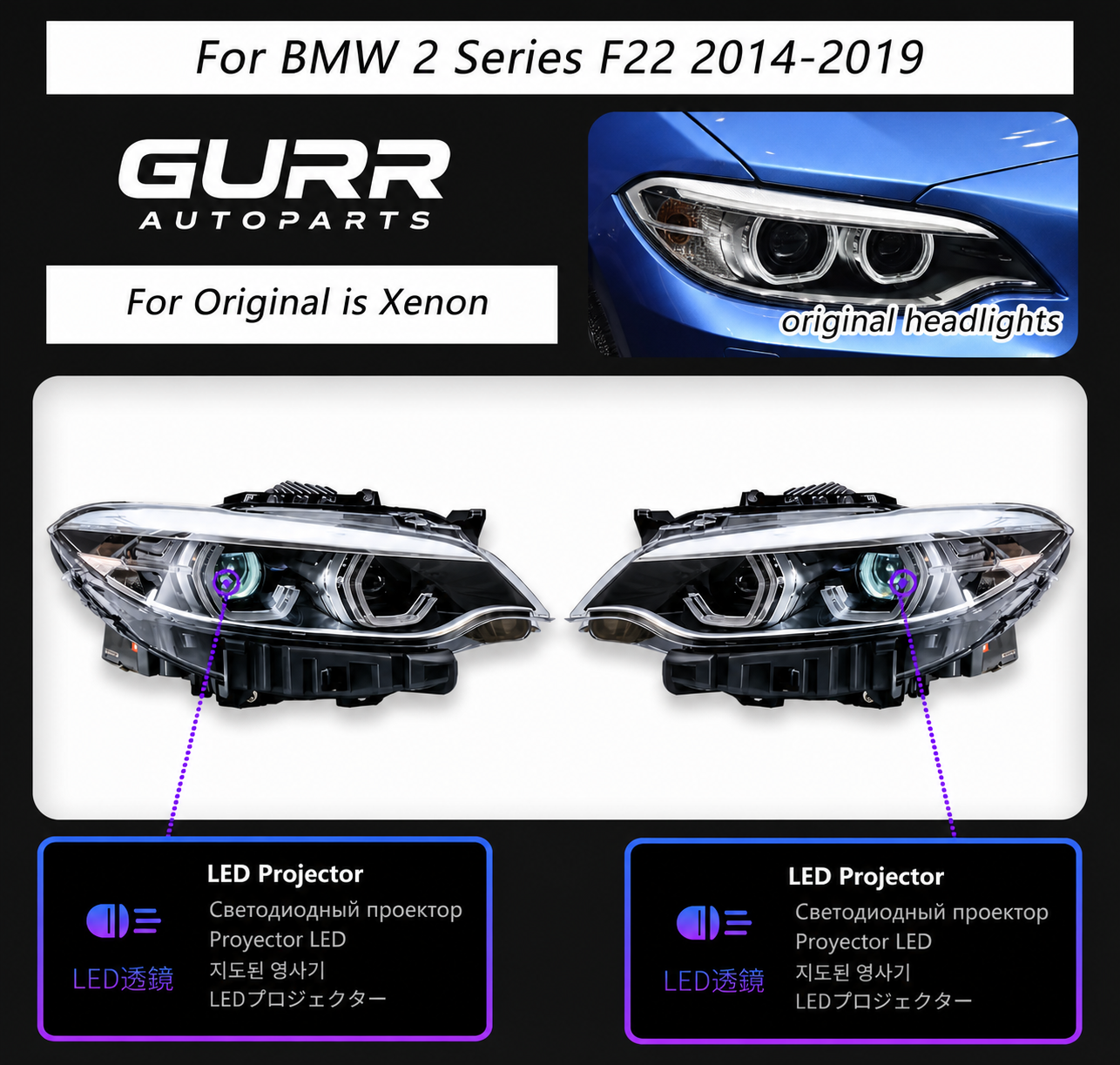 BMW 2 Series F22 LED Headlights 2014–2019 | Full LED Projector + DRL + Dynamic Turn Signal | Plug & Play Upgrade