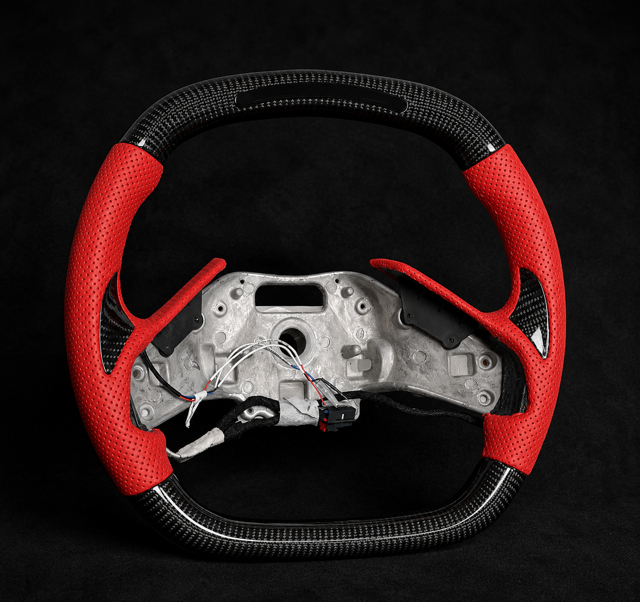 Corvette C8 Carbon Fiber LED Steering Wheel – Red Perforated Leather | Heated & Thumb Grip Edition (2020–2025)