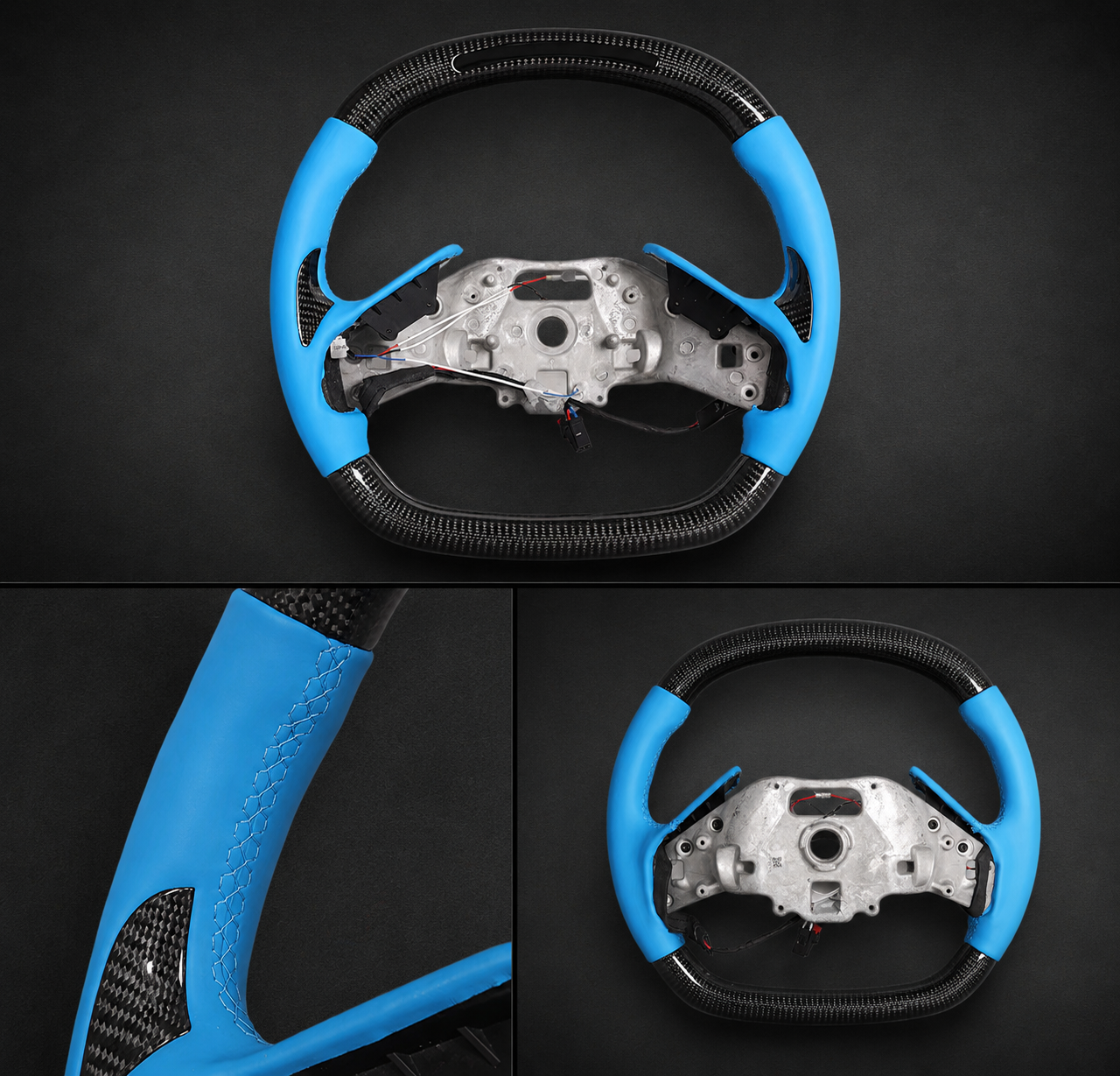 Chevrolet Corvette C8 Real Carbon Fiber LED Steering Wheel – Blue Leather & Thumb Grip Edition (2020–2025)