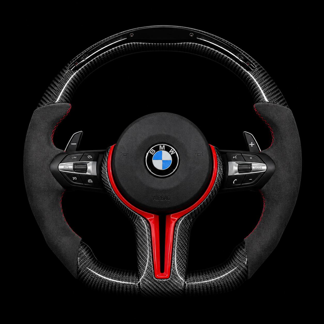BMW M Cherry LED Custom Carbon Fiber Steering Wheel Half Alcantara for 2012-2019 F Models