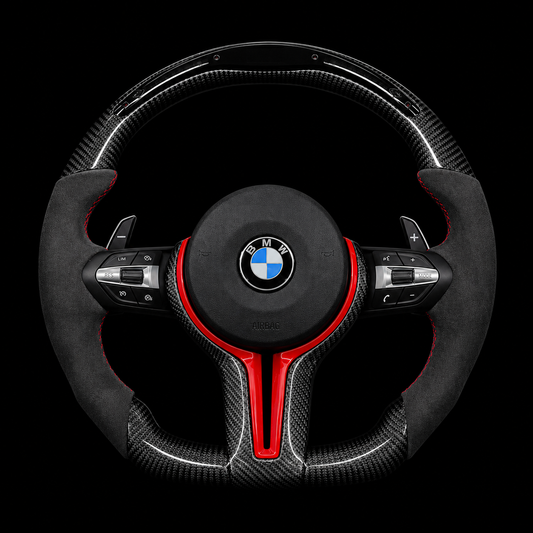 BMW M Cherry LED Custom Carbon Fiber Steering Wheel Half Alcantara for 2012-2019 F Models