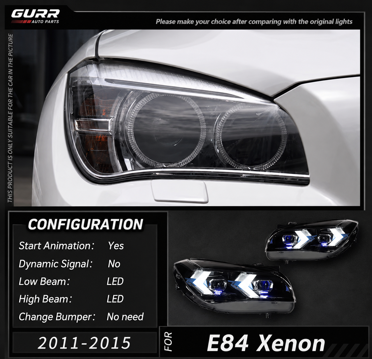 BMW X1 E84 2010-2015 Upgrade Modified to New DRL Dynamic Turn Signal LED Headlights