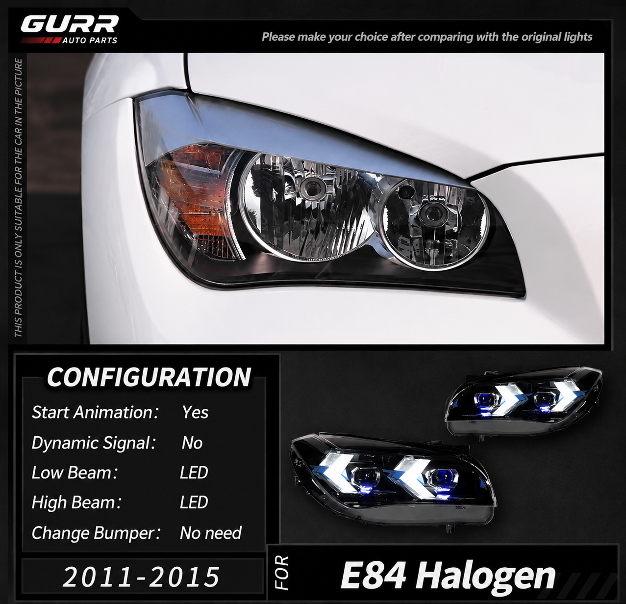 BMW X1 E84 2010-2015 Upgrade Modified to New DRL Dynamic Turn Signal LED Headlights