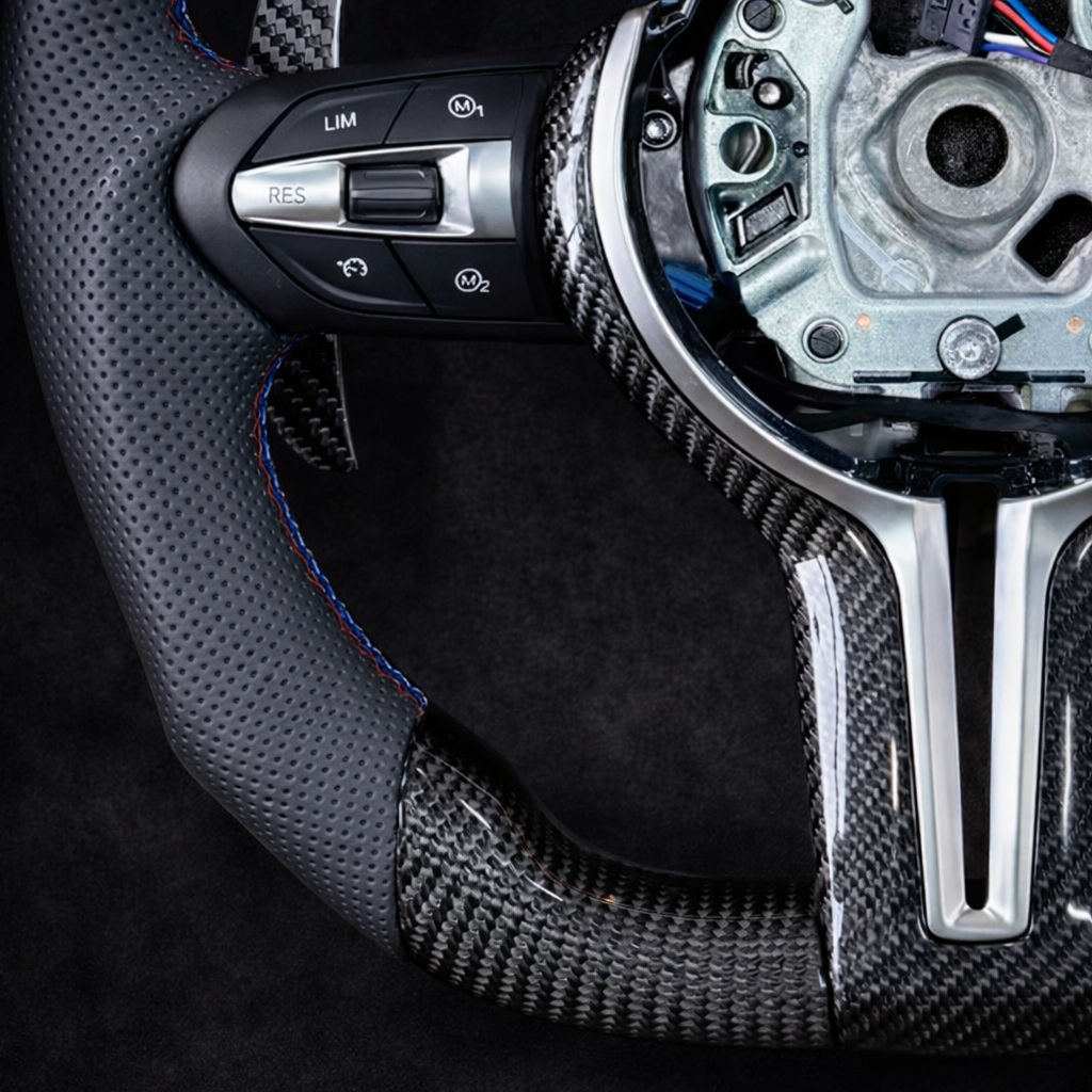 BMW Race Carbon Fiber & Perforated Leather Steering Wheel With REV LED Display for 2004-2019 Models