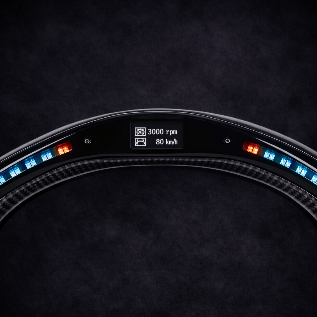 BMW Race Carbon Fiber & Perforated Leather Steering Wheel With REV LED Display for 2004-2019 Models