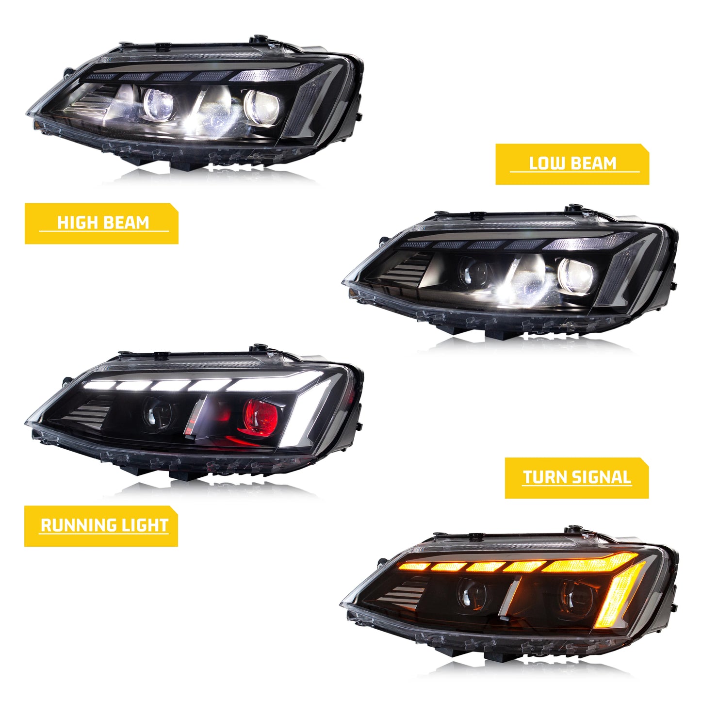 LED Headlights For VW Volkswagen Jetta 2011-2018 MK6 Start-up Animation Sequential Turn Signal