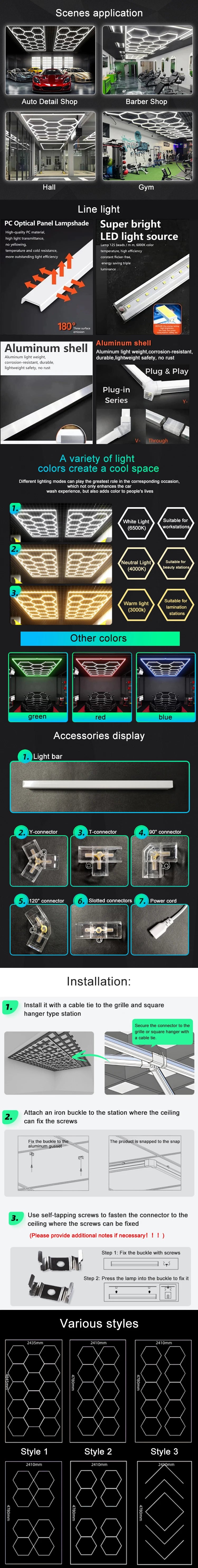 Hexagon LED Lighting for Garage Workshop, Lighting Car Detail