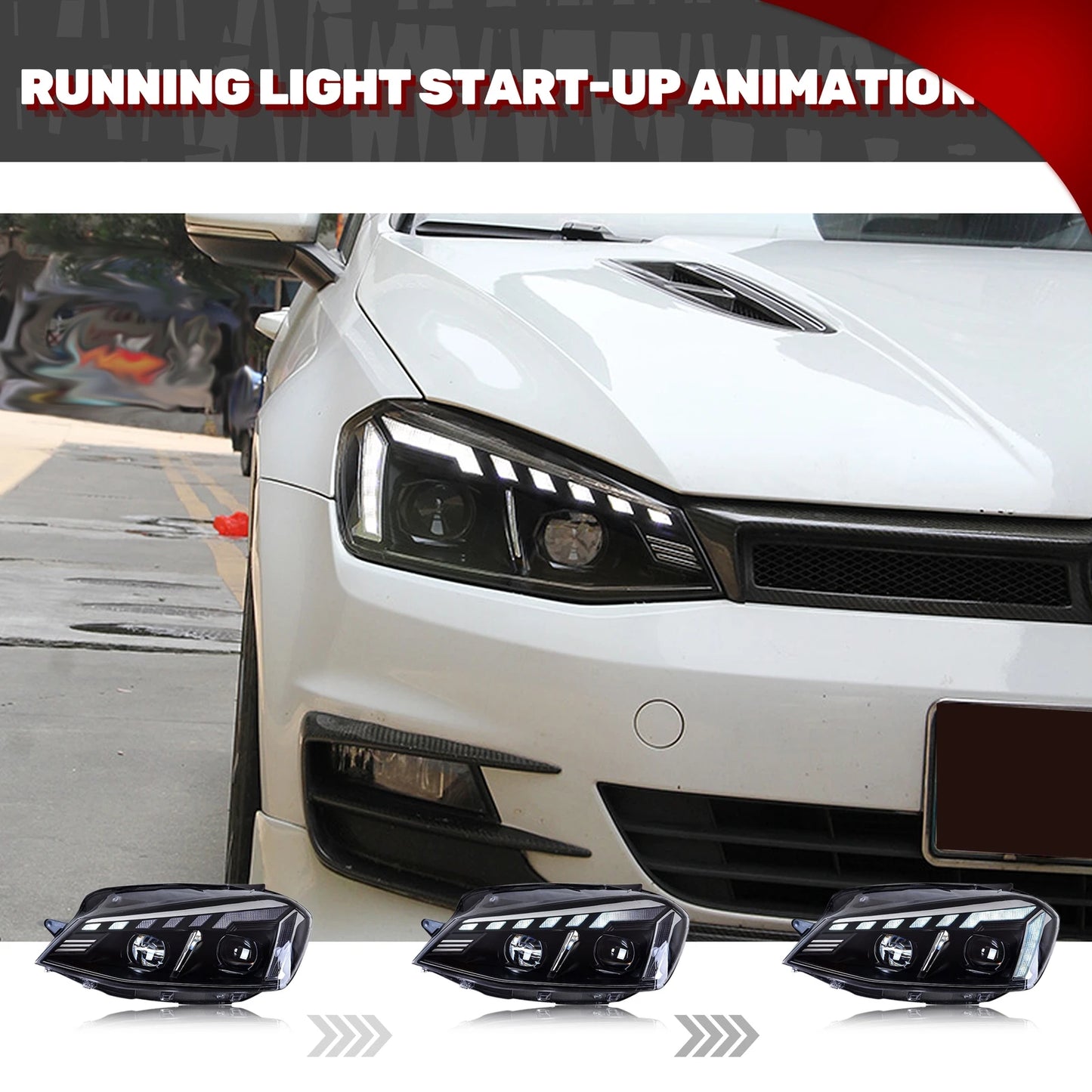 LED Headlights For VW Volkswagen Jetta 2011-2018 MK6 Start-up Animation Sequential Turn Signal