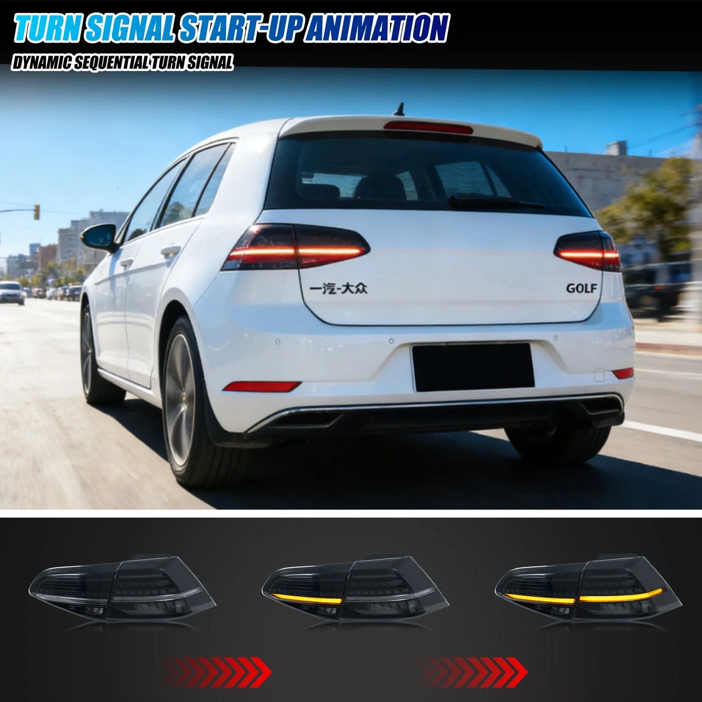 Volkswagen VW Golf 7 2015-2021 MK7 TSI TDI Sequential Turn Signal Black Rear LED taillights Assembly [Not Fit GTI/R]
