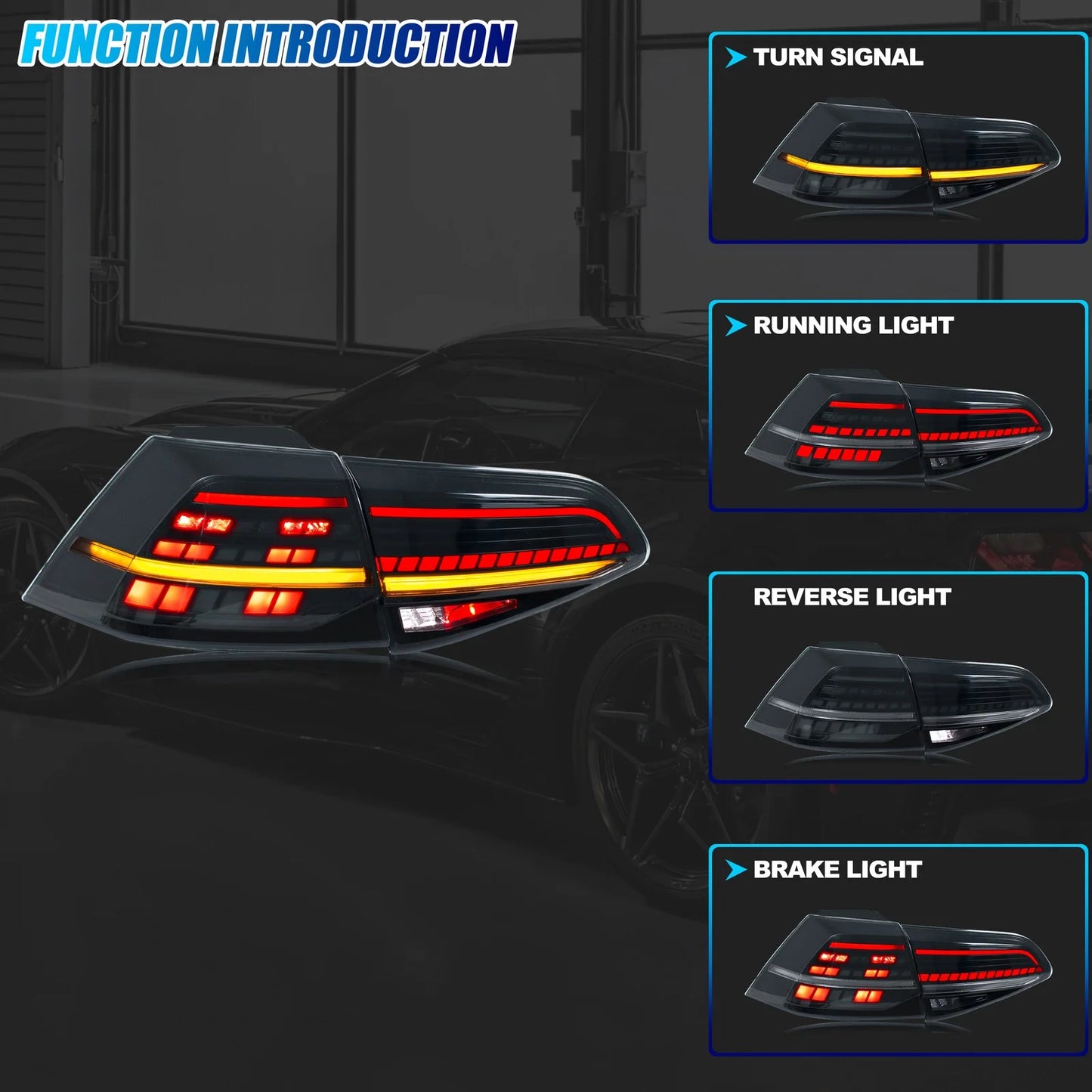 Volkswagen VW Golf 7 2015-2021 MK7 TSI TDI Sequential Turn Signal Black Rear LED taillights Assembly [Not Fit GTI/R]