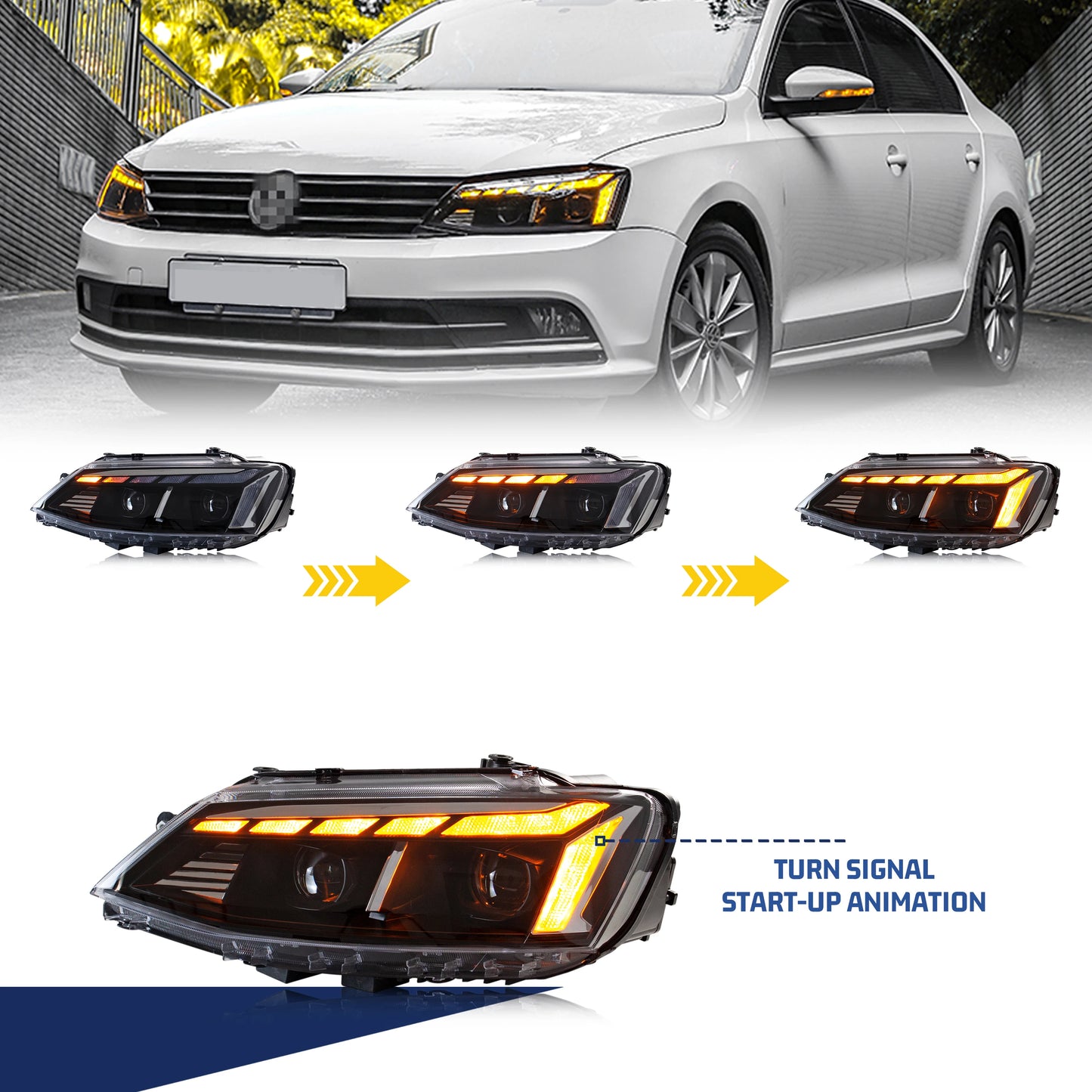 LED Headlights For VW Volkswagen Jetta 2011-2018 MK6 Start-up Animation Sequential Turn Signal