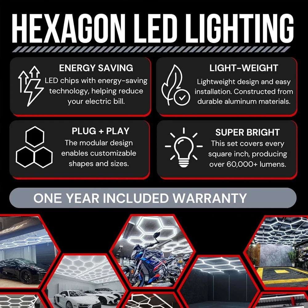 Hexagon LED Lighting for Garage Workshop, Lighting Car Detail