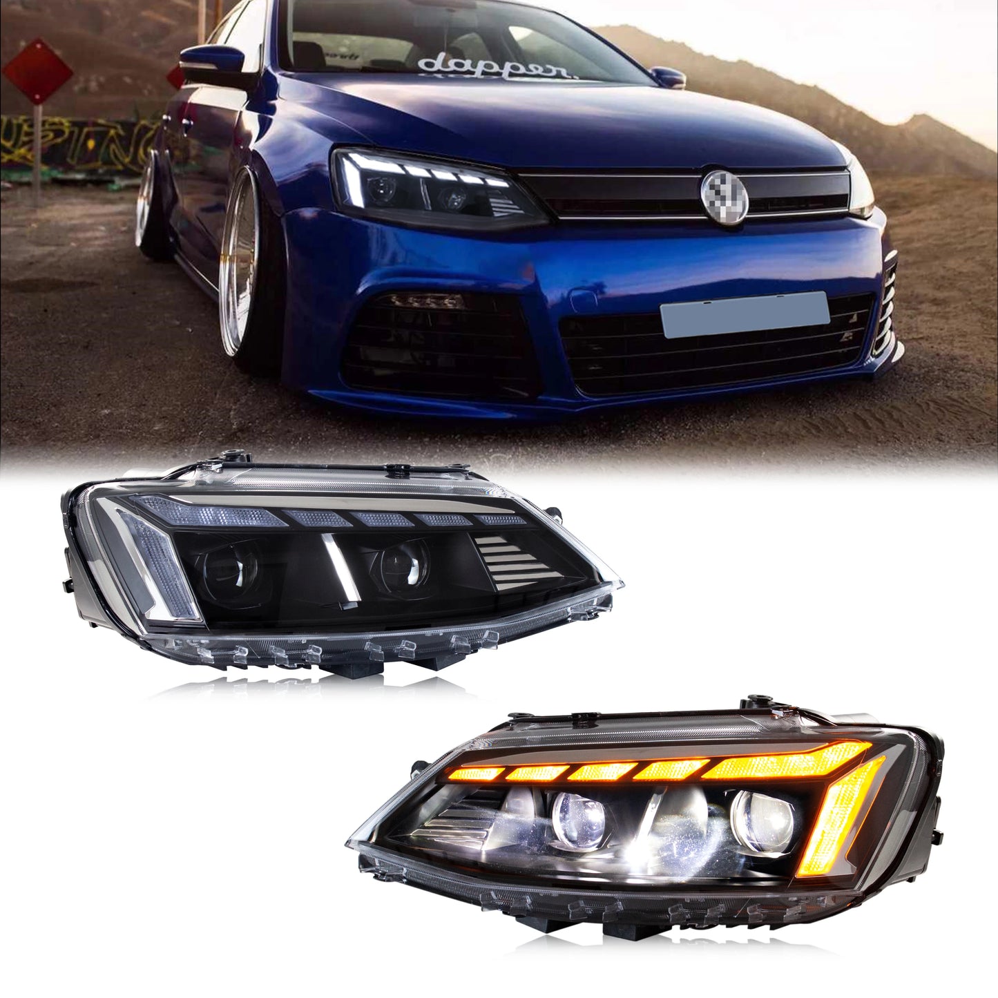 LED Headlights For VW Volkswagen Jetta 2011-2018 MK6 Start-up Animation Sequential Turn Signal