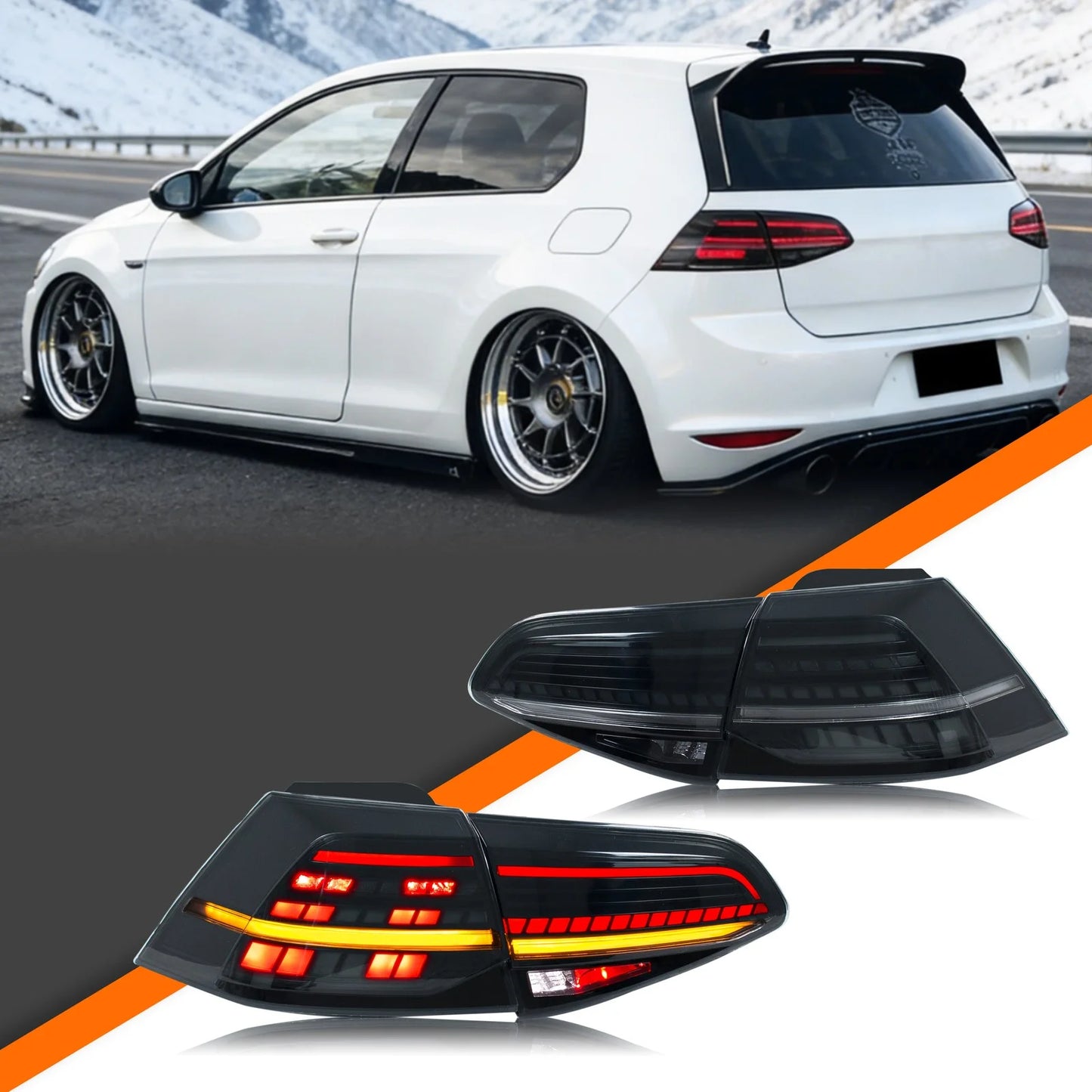 Volkswagen VW Golf 7 2015-2021 MK7 TSI TDI Sequential Turn Signal Black Rear LED taillights Assembly [Not Fit GTI/R]